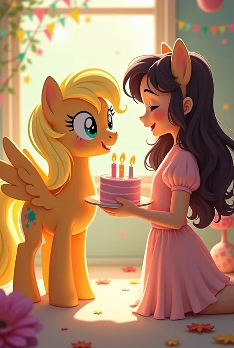 I would like an image where the character Fluttershy from the animated series My Little Pony congratulates a person named Malillani Antonia on her 18th birthday 