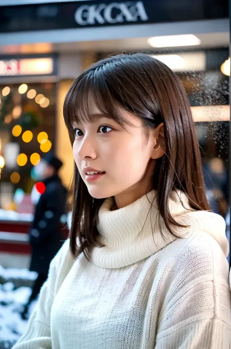 (masterpiece, best quality, perfect anatomy, highres, 8k, realistic, photorealistic, natural skin texture, no makeup:1.2),
a 20-year-old Japanese college student, very cute, black medium hair, very large breasts, standing alone in a bustling urban area of ...