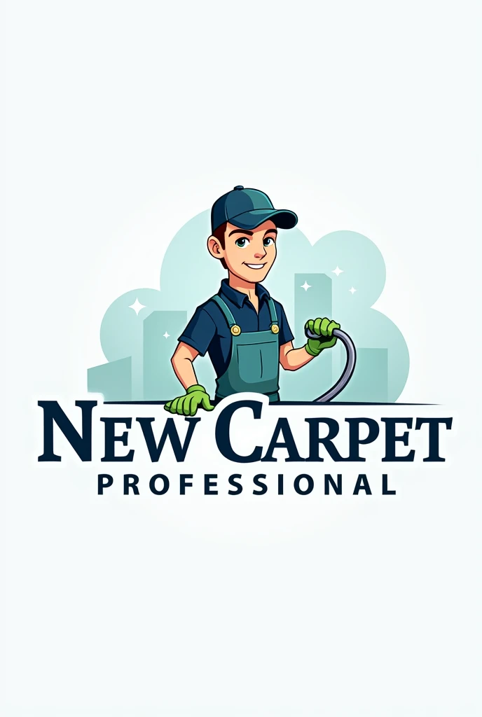 Create a cleaning logo where the logo meets the name new carpet professional