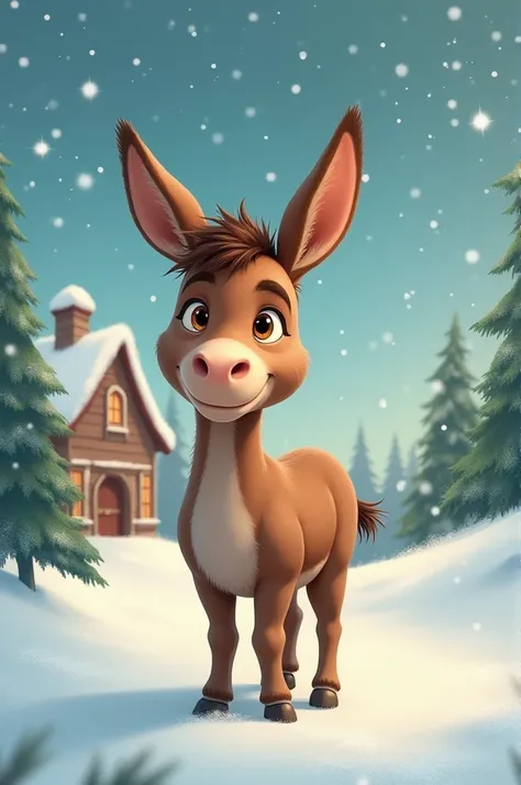  cover of a story called  " Road to a dream ",  about a donkey who dreams of being Santas reindeer,  Christmas story 