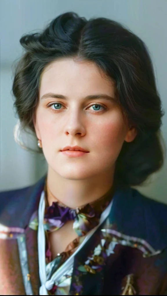 there is a woman with a tie and a shirt on, a colorized photo, colourized, colorized photo, colorized photograph, colorized, award winning colorized photo, autochrome pearl portrait, colourised, color portrait, inspired by Anna Füssli, colorized 1 9 0 4 ph...