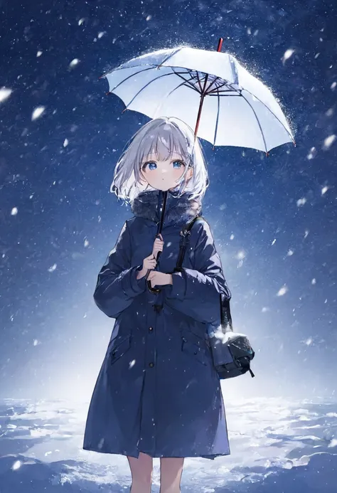 1 girl、Hold an umbrella、 snows、❄️、Night Sky