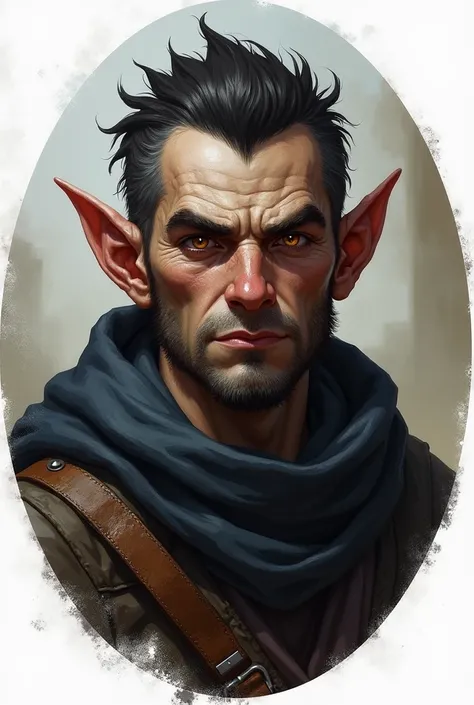 D&D art, Portrait, male villager, thiefling, commoner, circular portrait, transparent background