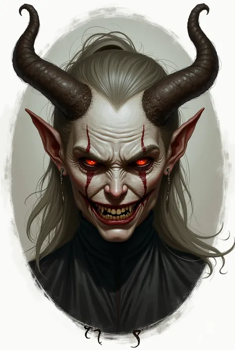 D&D art, Portrait,  half-fiend, commoner, circular portrait, transparent background