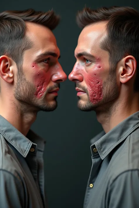  Man with neurovascular skin reactivity,  realistic , sideways and fronts 