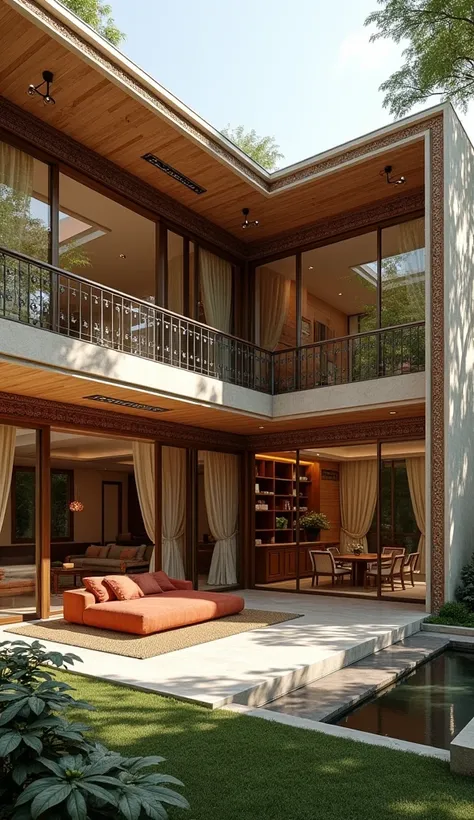 Blend of modern and traditional 8k villa interiors for an elderly retired couple india chic and elegant 