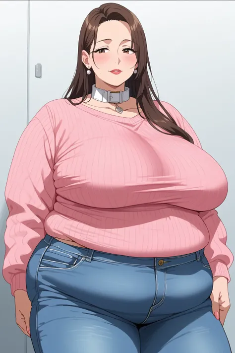 Otonashi Kyoko,  long hair, pink sweater, white collar shirt,jeans,  mature woman, score_9,   score_8_up,   score_7_up,   score_6_up,   score_5_up,   score_4_up,     masterpiece   ,   top quality,     very aesthetic ,    absurd,    source_Anime, Anime scre...