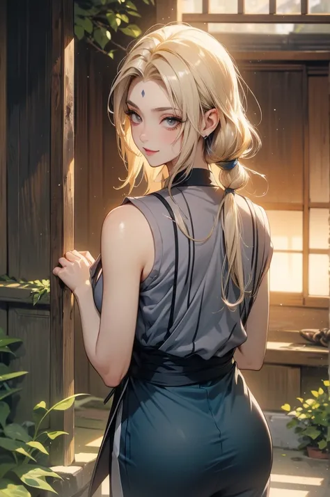 ((best quality)), (( Masterpiece)), (detailed), (4k), (8K), 1girl, (Tsunade), beautiful anime woman,  beautiful face ,  shiny skin and face , make-up,  smiling,  big, aesthetic eyes , ( bright eyes ),  intimidating look,  smiling, aesthetic hands,  detaile...