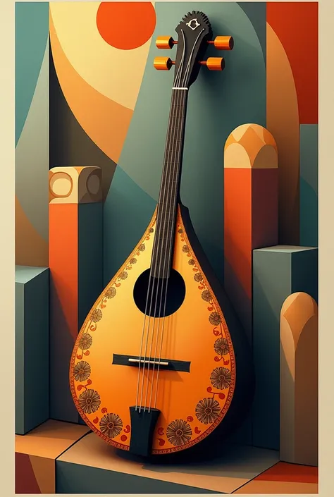 replace juan gris guitar and calarinet with gambus music instrument version cubisme