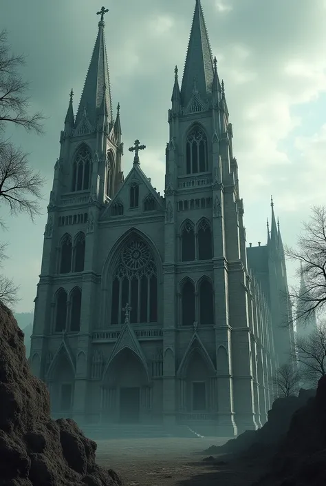 A rendering of a classic Gothic church