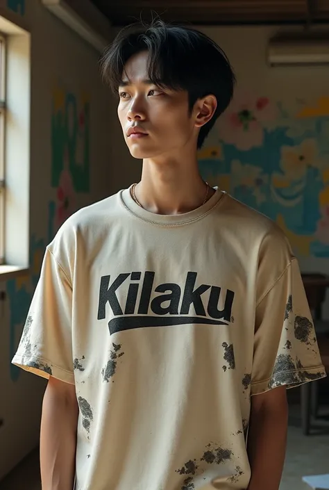 Korean artist wears distro model t-shirt emblazoned with KILAKU