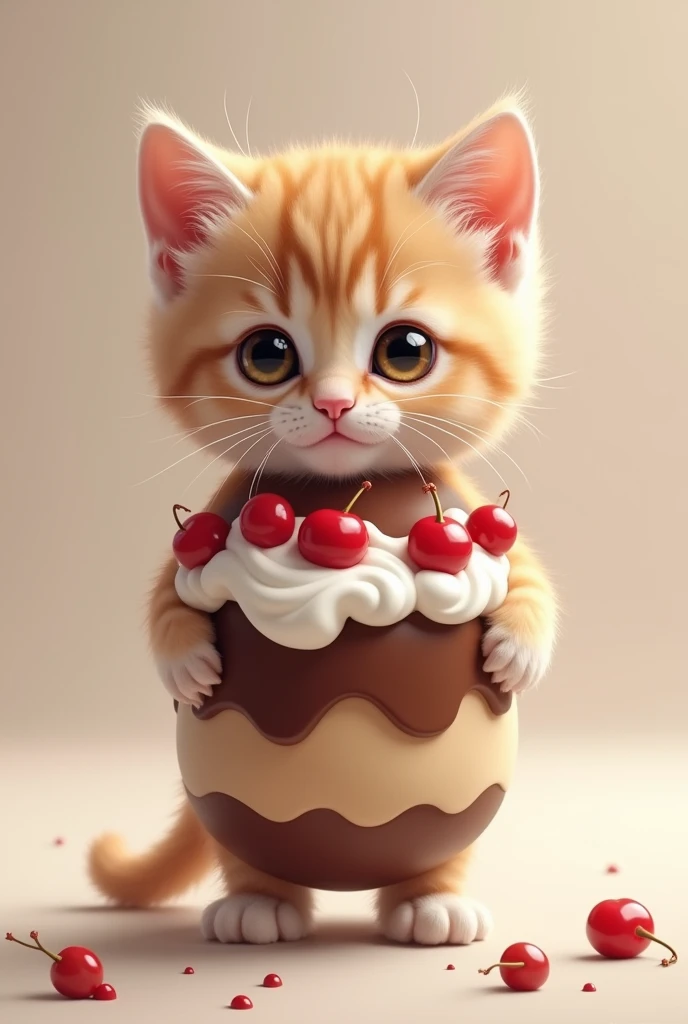  high definition 、masterpiece、A small and cute kitten wears a chocolate parfait costume２Standing on legs 