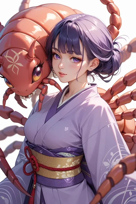 Japanese centipede woman in purple kimono