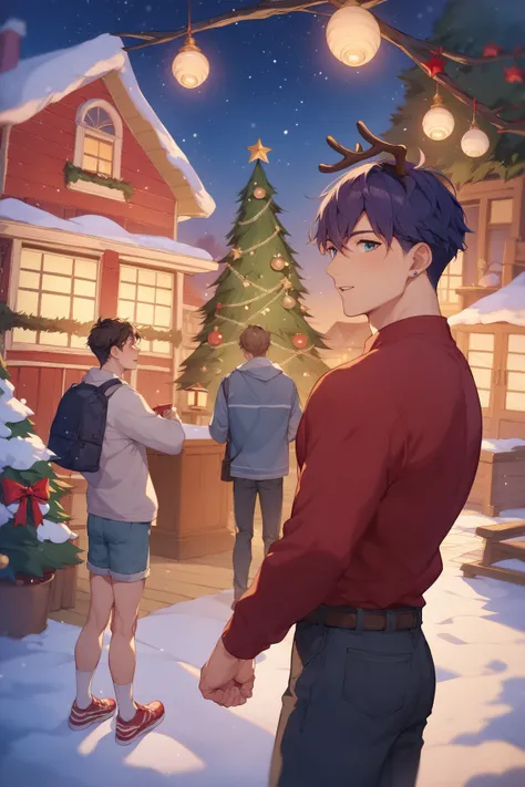  Very detailed 、  High Resolution 、​masterpiece、Sharp focus、3/、  Official Art  、  Romantic , Christmas   、 Casual wear,  Christmas atmosphere in the house 、(   men and women who love each other   )