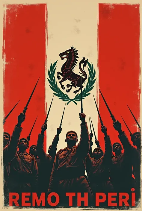 Make me a fascist poster the party your badge is the URN and the flag of Peru red and white ok but its the Nationalist Revolutionary Union Movement the right words but Im missing the letters I told you to notice a fascist poster but that the poster looks l...