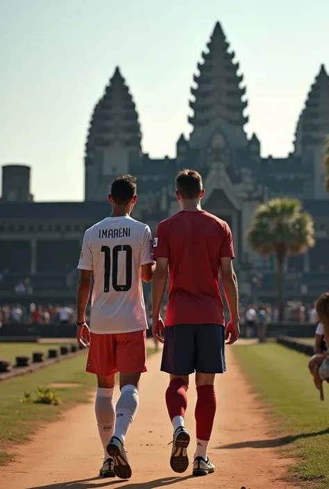 Cristiano ronaldo and Lionel messi spend their vacation in Angkorwat temple, cambodia