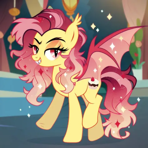 score_9, score_8_up, score_7_up, score_6_up, score_5_up, score_4_up, show accurate, full body, feral pony, female pony, beautiful appearance, original character, bat cake Sparkles