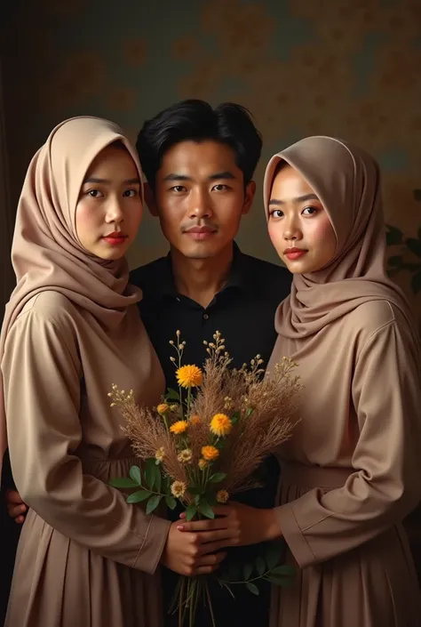  Movie poster with title .One.roof two love , two beautiful Indonesian muslim women, and a handsome man of Asian race 