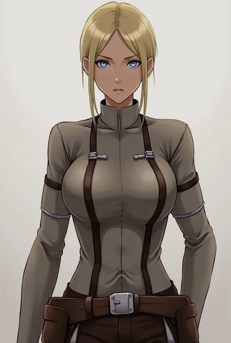 Create an Annie Leonhart image from Attack on Titan wearing her Legion of Exploration costume with a serious eye to place as her wallpaper