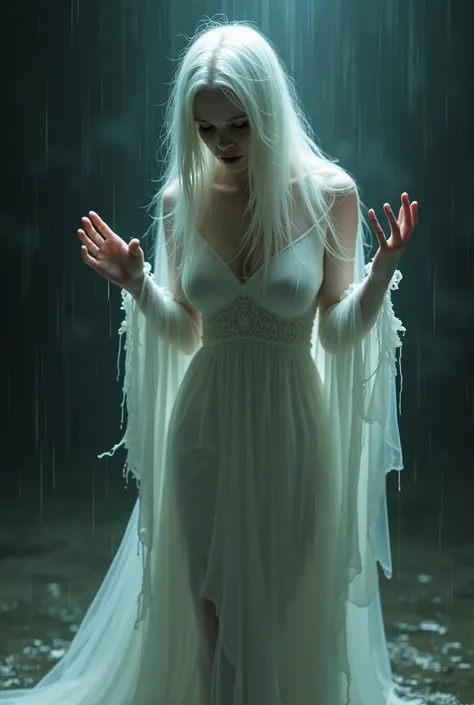 banshee in a white wet dress , seethrow 