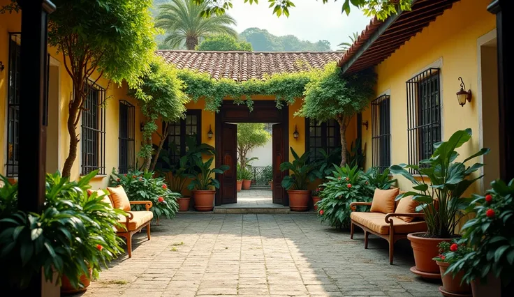 Editorial photo of a charming and cozy courtyard in Rio de Janeiro, shot with Fujifilm Superia 400 Brazilian Core film.