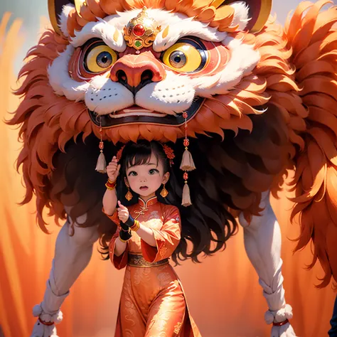 (Best quality,Ultra-detailed,Realistic:1.37), Vividly colored lion, Traditional Chinese art, Expressive lion dance, Intricate lion costumes, Dynamic lion movement, A lively and festive atmosphere, Energetic drumming, Skilled lion dancer, Well-designed lion...