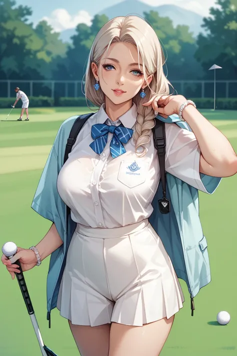 35-year-old woman, on golf course, anime style