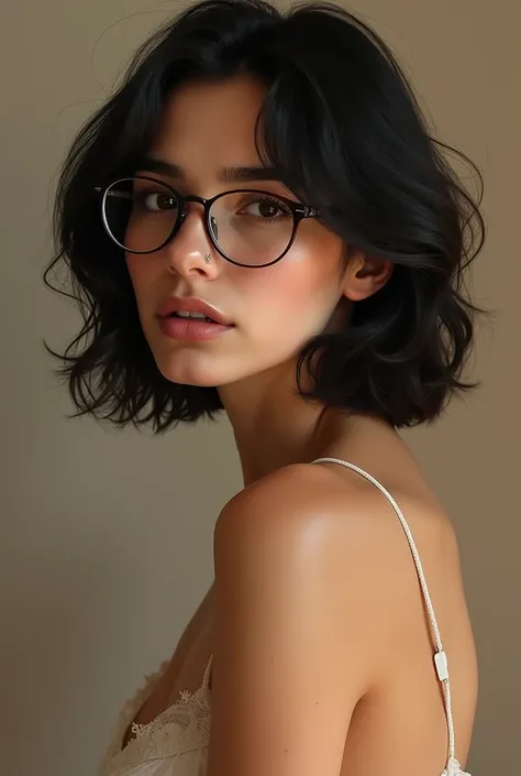 Latina white girl naked with short black hair and glases 