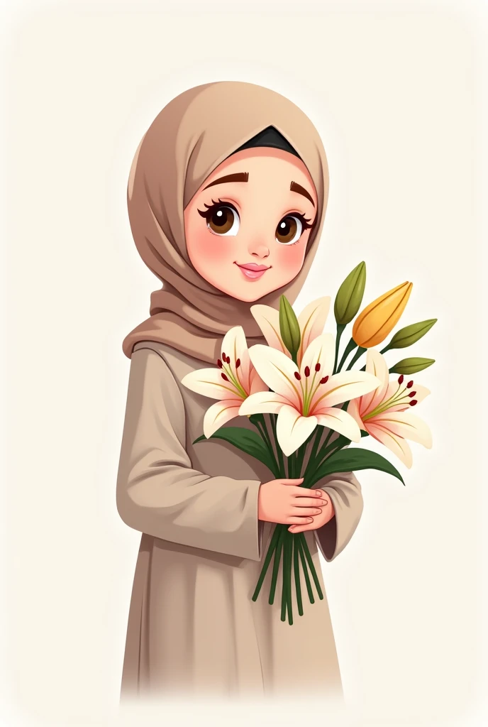 My YouTube channel name is Chapters of Lily.I want a logo of a muslim girl without showing her face holding a Lily bouquet for my logo cartoon one I want
