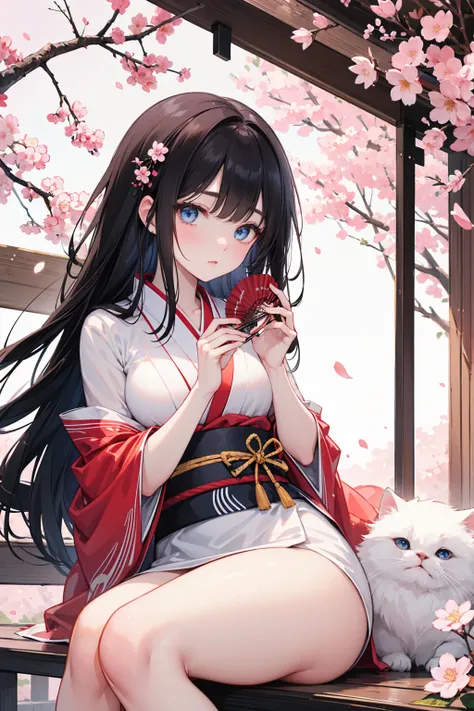  has long, dark hair ， with warm blue eyes  ，Black eyebrows、Clear and bright eyes，The lines of the facial features are soft and graceful，Cold and elegant，Refined spirit，There is no flaw at all。 The skin is white and red ， perfectly balanced thighs， kimono，...