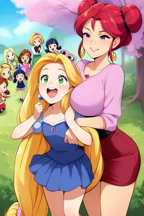 2 girls, rapunzel, marinette lady bug, disney, traje de navidad, nieve, mini skirt, escote, tetas enormes, trasero grande, hablando, masterpiece, high quality, sudando, hentai, con detalles en sus tetas y traseros, 