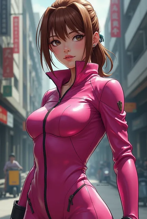 Koukawa Asuka by taimanin ,  brown hair and tight pink suit 