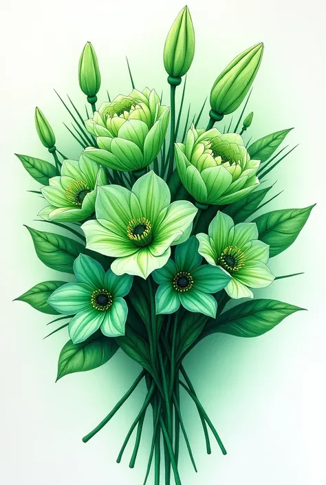 Drawing of a bouquet of emerald green flowers 