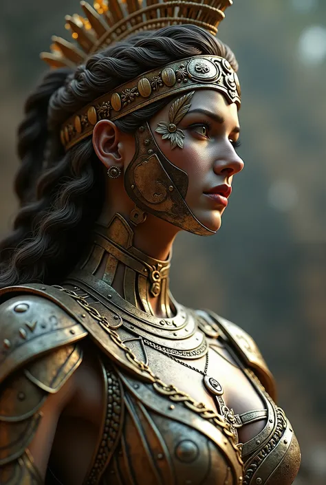 Roman goddess, warmonger, death, destruction and ruin, head to breast, legionnaire cybernetics. High Resolution, Masterpiece, Award Winning, Best Quality, High Details, High Quality, UHD, Optical Illusion, Impressionism, Art Deco, Cinematic, Cinematography...