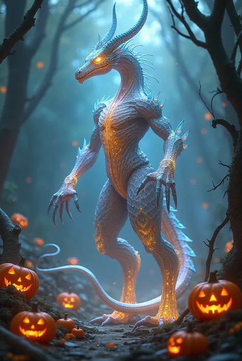 Create me a Rogue Crystal Draconide for 
A game of pumpkins and dragons 