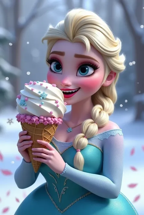 Fat Elsa eating big ice cream 