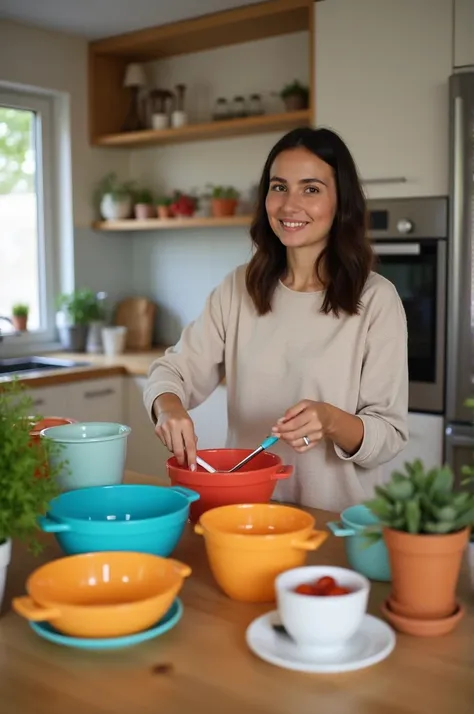 Mom cooking on Kitchen cabinet with colourful of tupperware