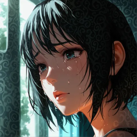 masterpiece,  high definition ,  inviting ,  anatomically correct,  high detail,  1 girl ,  crying expression ,  Illustration,  character profile, Dark style, closeup , 