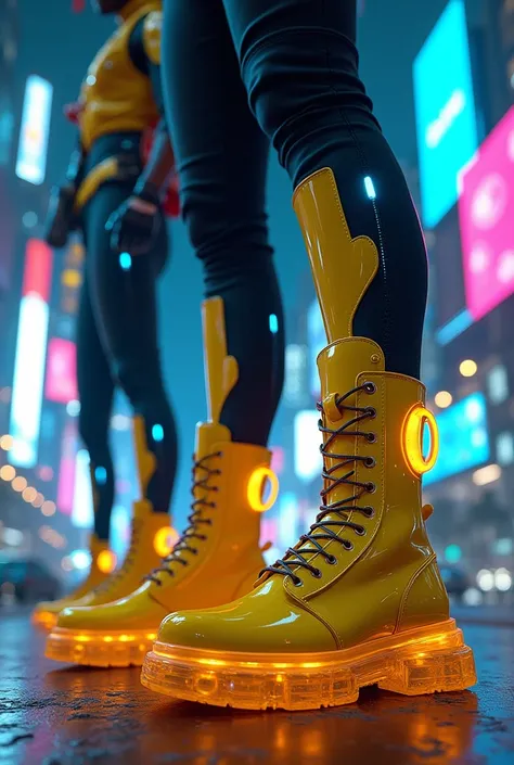 Very high ankle boots Miami Vice Cops Cyber Android Robots Sole Thick Transparent Transparent Latest Futuristic Hyperrealistic Model TXT 5000 Yellow Color Thick Sole Transparent Transparent Transparent Transparent 