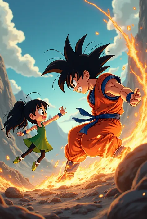 Buttercup (Powerpuff Girls) fighting Son Goku