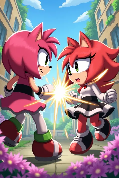 Blossom (Powerpuff Girls) fighting Amy Rose the Hedgehog 