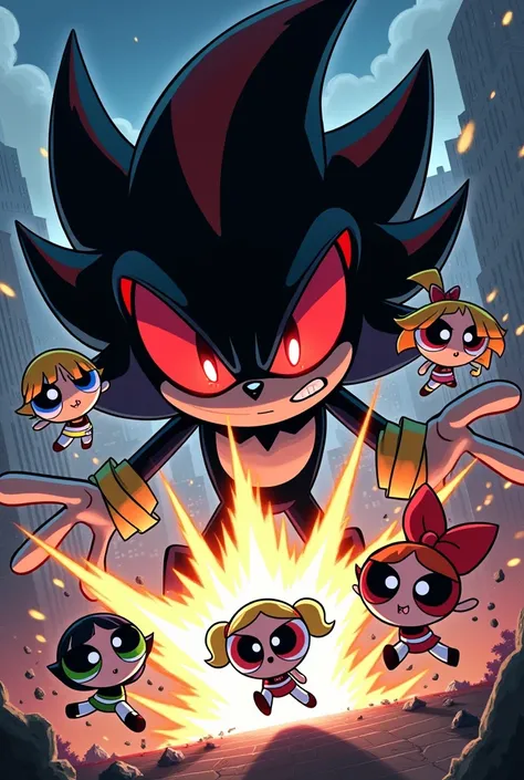 Bubbles (Powerpuff Girls) fighting Shadow the Hedgehog 