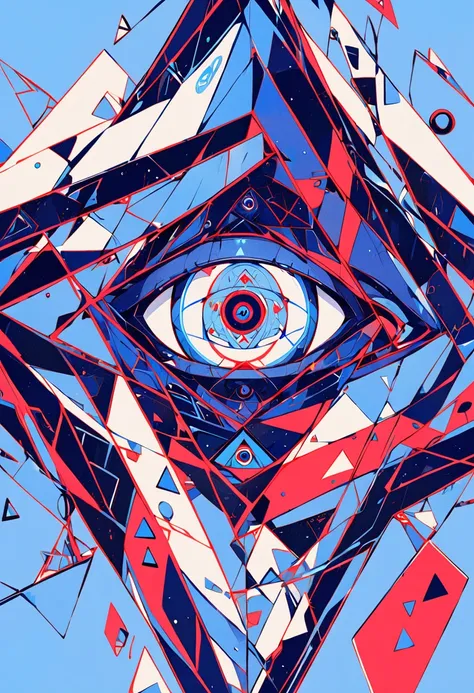 blue eyes with triangle symbols and all connecting and a dark blue line on a light blue background, an eye similar to sharingan, an eye ability