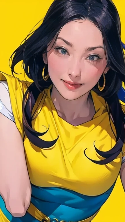 Anime characters with black hair are lined up on a yellow background,    Saint Seiya Girl   ,     glamorous angel woman Digimon    , portrait    Saint Seiya Girl   , in {{x}} {{x}} The Bizarre Adventure of, Gyro Zeppeli,   color of Aoshima Chihos portrait ...