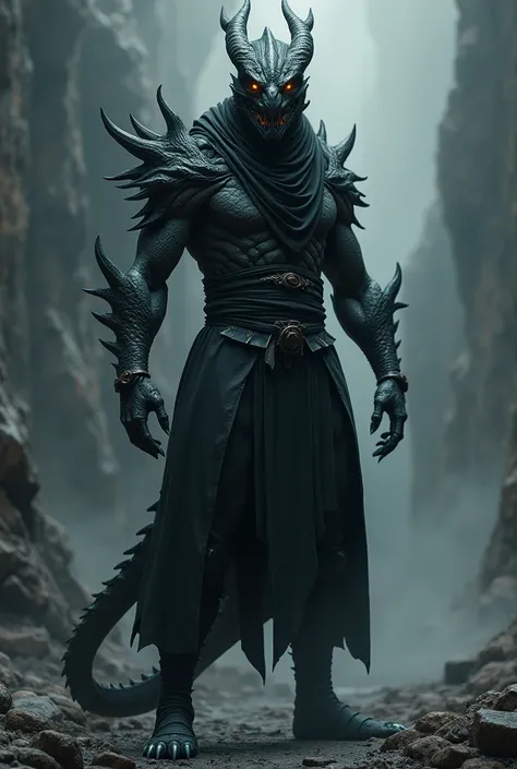 A character which is a mixed of ninja and dragon in ominous look. I want it in whole body posture 