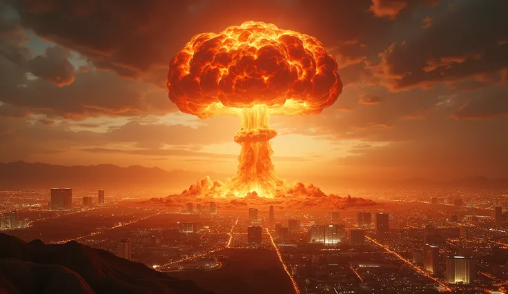 Image of the city of Las Vegas exploding an atomic bomb mushroom