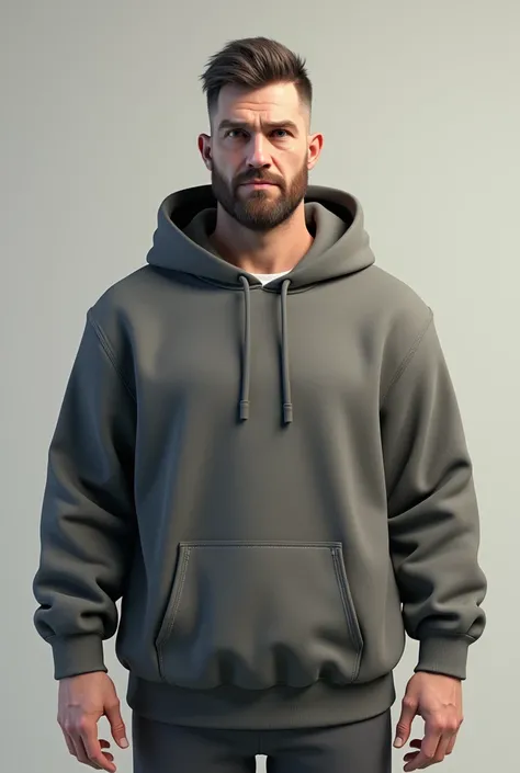 3D image of a man 30 year with a short neck  wearing a hoodie