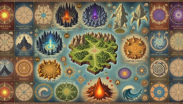   Draw a map with 9 lands in the Magic Kingdom according to the plot below:
1.      Sagittarius— Land of Steel  &  Gold
Features :  Arid Land ,  Extreme ,  where the magical power of metal converges ,  bring material and combat power .
 Wizards are concent...