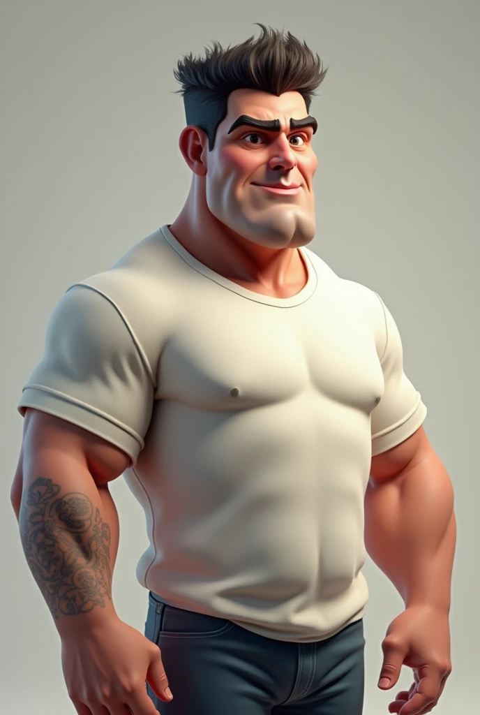 3D image of a man  with a short neck  wearing a shirt