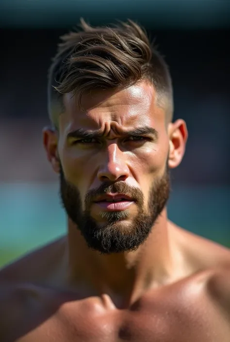 A footballer, only his face and part of his chest, that , Semirealistic photo 